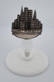 Sterling Silver Marcasite Cityscape Brooch