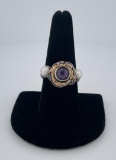 Sterling Silver Gold Pearl Amethyst Ring