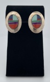 Zuni Inlaid Sterling Silver Earrings
