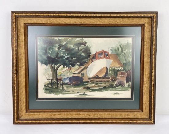 Mid Century Boat Watercolor Painting