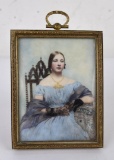 Antique Portrait Painting on Milk Glass