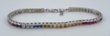 14k White Gold Rainbow Sapphire Tennis Bracelet