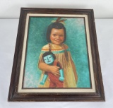 Indian Child w/ Kachina Oil on Canvas Painting
