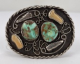 Navajo Sterling Silver Turquoise Belt Buckle