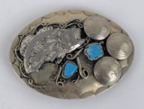 Navajo Buffalo Nickel Turquoise Belt Buckle