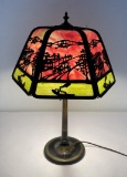 Antique Slag Glass Table Lamp