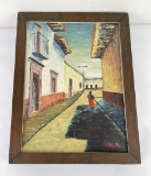 Mid Century Mexican Street Painting Oil on Canvas