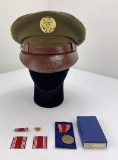WW2 US Army Cap Hat and Medals
