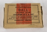 1947 BALL M1 .30 cal Frankford Arsenal Ammo