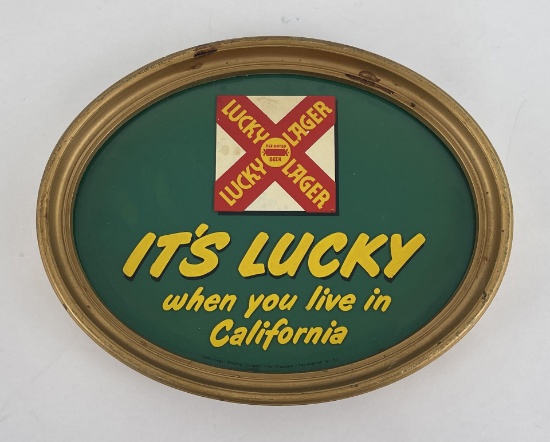 Lucky Lager Reverse Painted Glass Beer Sign