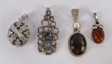 Sterling Silver Necklace Pendants Topaz Amber