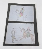 Pair of Antique Plains Indian Ledger Drawings