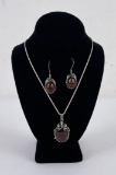 Sterling Silver Amber Necklace and Earrings