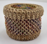 Native American Indian Beaded Pine Needle Basket