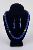 14k Gold and Lapis Lazuli Necklace Earrings