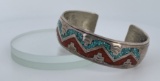 Zuni Inlaid Sterling Silver Turquoise Bracelet