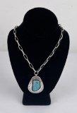 Old Pawn Navajo Sterling Silver Turquoise Necklace