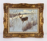 Robert F Morgan Deer Oil on Canvas Painting