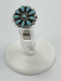 Zuni Sterling Silver Turquoise Petit Point Brooch