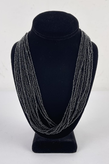 Sterling Silver Black Glass Bead Necklace