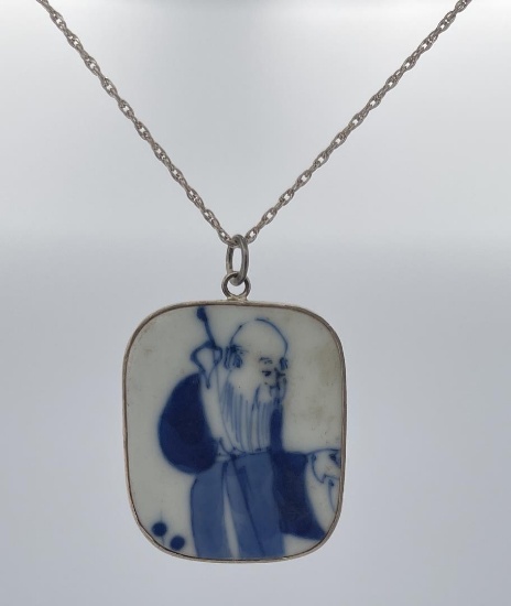 Chinese Porcelain Shard Sterling Silver Necklace