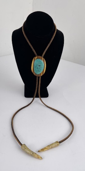 Navajo Turquoise and Wood Bolo Tie