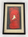 Girl and Dove Kaoru Kawano Woodblock Print