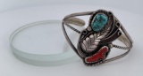 Navajo Sterling Silver Turquoise Coral Bracelet