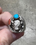 Navajo Sterling Silver Buffalo Head Ring