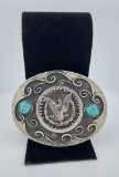 Navajo Morgan Silver Dollar Turquoise Belt Buckle