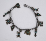 Old Pawn Navajo Sterling Turquoise Charm Bracelet