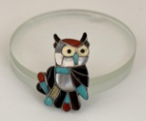 Zuni Sterling Silver Inlaid Owl Brooch