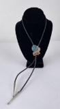 Navajo Sterling Silver Turquoise Coral Bolo Tie