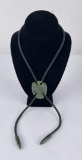 Inuit Eskimo Alaskan Carved Green Jade Bolo Tie