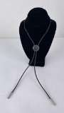 Engraved Sterling Silver Cowboy Bolo Tie