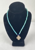 Navajo Turquoise and Lapis Cross Necklace