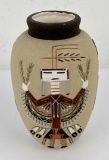 Navajo Indian Sand Painting Vase Pot