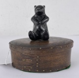 Shaker Finger Box Indian Pottery Bear Finial