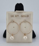 14k Gold Pearl Hoop Earrings