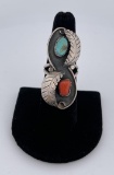 Navajo Sterling Silver Turquoise Coral Ring