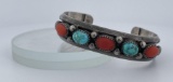 Navajo Sterling Silver Turquoise Coral Bracelet