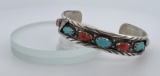 Navajo Turquoise and Coral Sterling Silver