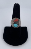 Navajo Sterling Silver Coral Turquoise Ring