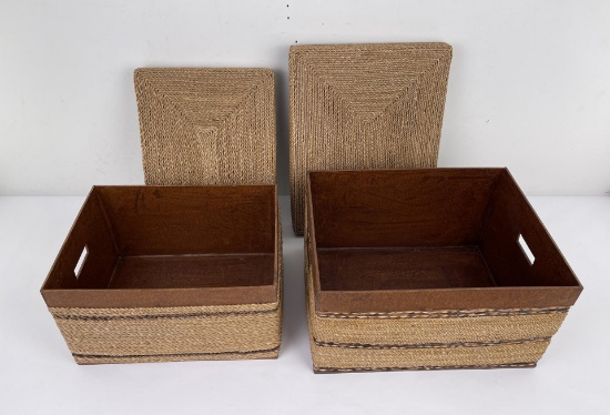 Pair of Wicker Lidded Trunks