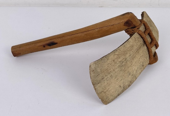 South Pacific Tribal Bone and Wood Hoe Adze