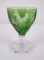 Antique Bohemian Cut to Clear Green Compote