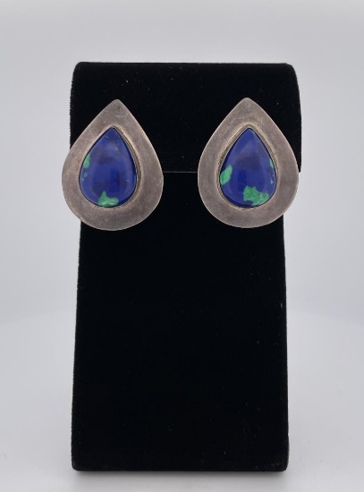 Sterling Silver Azurite Malachite Earrings