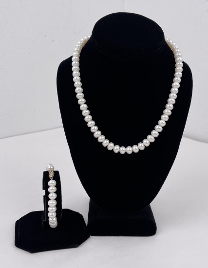Cultured Pearl Necklace and Bracelet