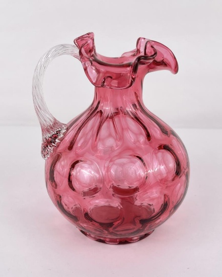 Antique Cranberry Coin Dot Glass Pitcher