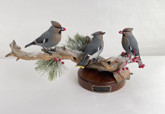 Connie Tveten Waxwings Montana Wood Carving